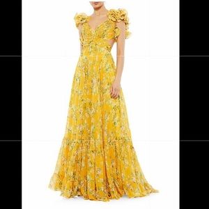 Mac Duggal Floral Chiffon Cutout Ballgown